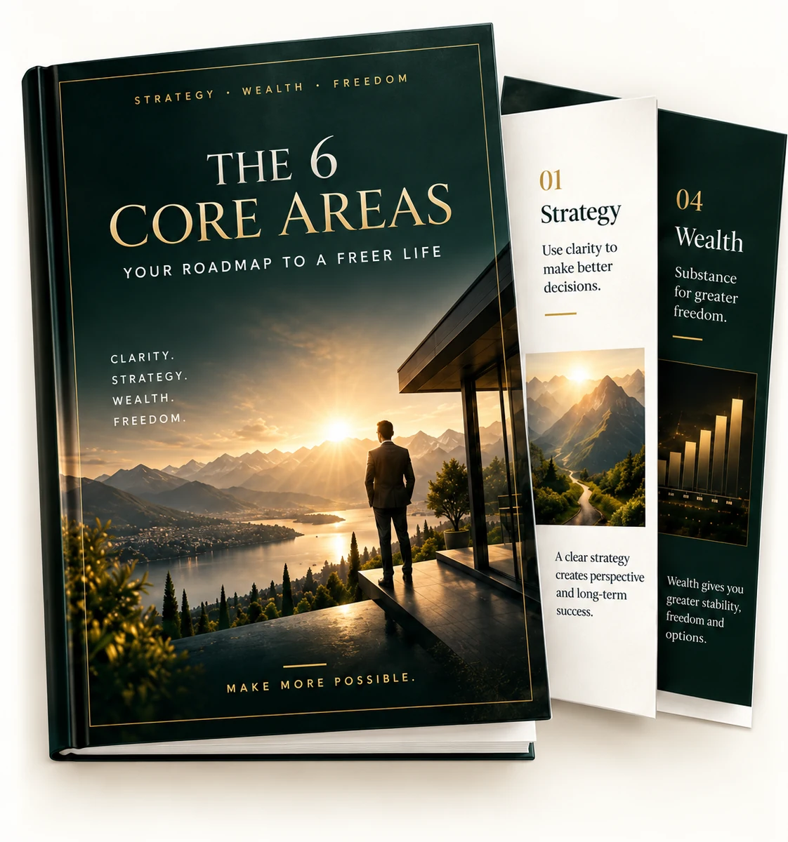 The 6 Core Areas – your roadmap to a freer life. Brochure illustration in English.